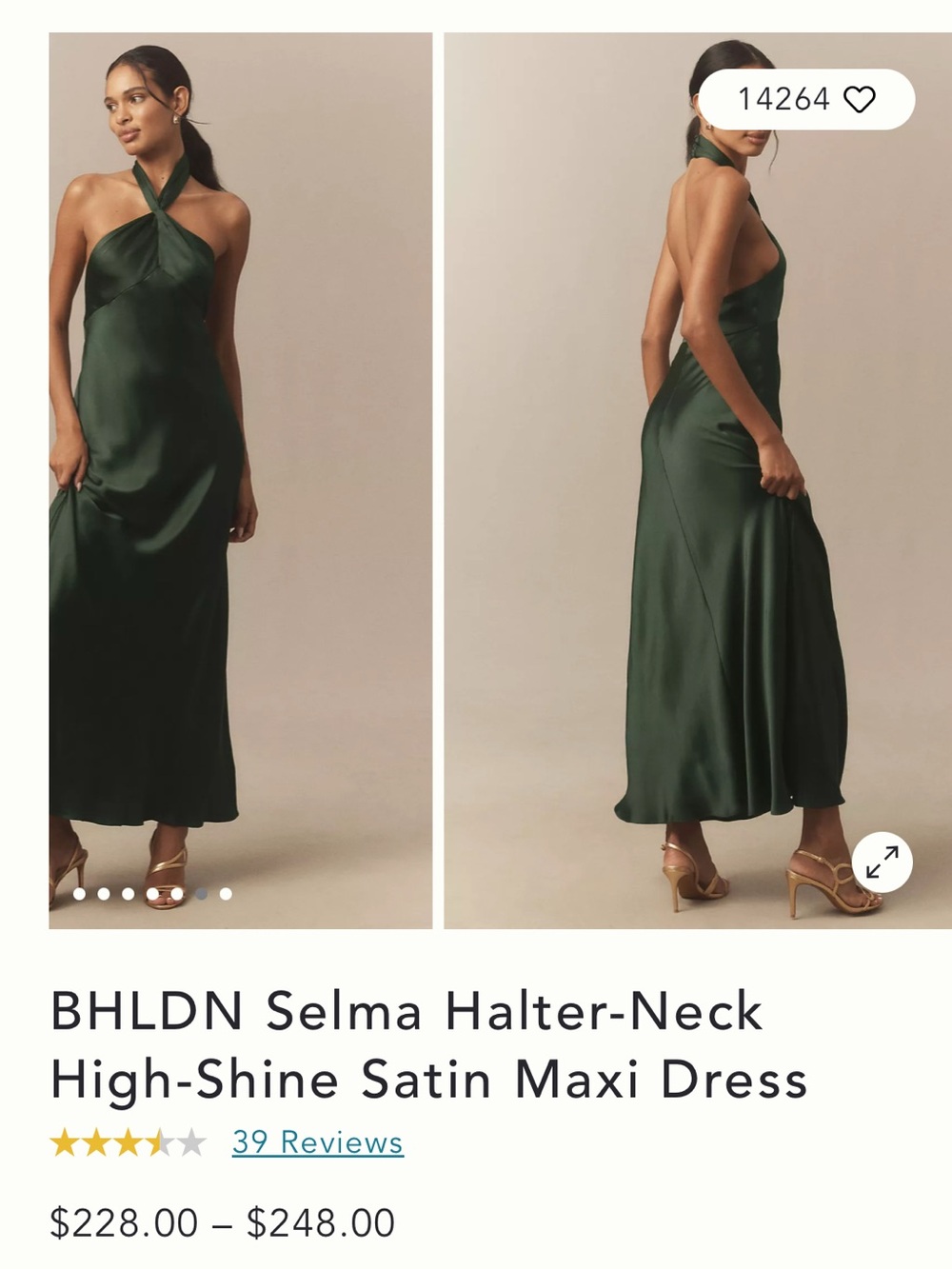BHLDN Selma Halter-Neck Satin Maxi Dress in dark GRAY GREEN 2-4-6